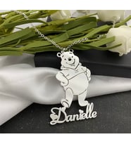 Kişiye Özel 925 Ayar Gümüş Winnie The Pooh Detaylı İsim Kolye