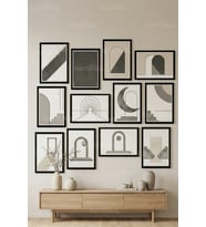 12 Parça Modern Mimari 2 Renk Seçenekli Dekoratif Çerçeve Görünümlü Tablo Seti