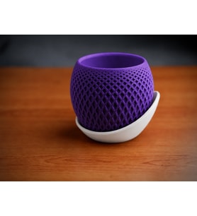 3D Baskı Küre Saksı - Kafes Dokulu İki Parçalı Dekoratif Saksı - Mor-Beyaz