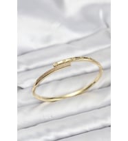 Pirinç Gold Renk Zirkon Taşlı Kadın Kelepçe Bileklik