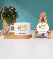 Anneler Günü Hediyesi Anneye Hediye - 8 - Ahşap Altlıklı Fincan ve Anahtarlık Hediye Seti