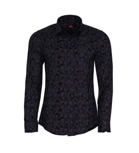 Çiçek Desenli Slim Fit Lacivert Erkek Gömlek - Wessi