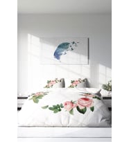 Çift Kişilik ( Lastikli Çarşaflı ) %100 Pamuk Saten Nevresim Takımı Flower-White