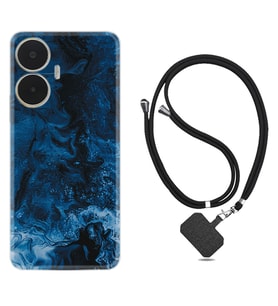 Realme C55 Kılıf Silikon Boyun Askılı İpli Desenli Silikon Blue Zigzag 1687