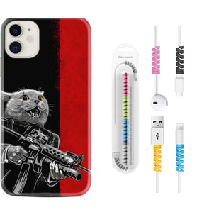 Apple iPhone 11 12 13 Mini Kılıf Kablo Koruma Spiral Silikon Çılgın Kedi 1674