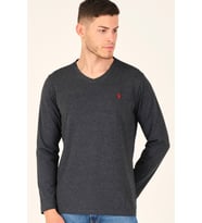 T8587 DEWBERRY V YAKA ERKEK UZUN KOL T-SHIRT-KOYU GRİ