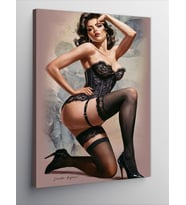 Kanvas Tablo Jartiyer Çoraplı Pin Up Kızı