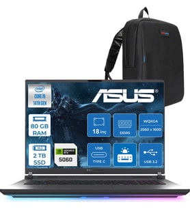 Asus Rog Strix G18 G815JMR Intel Core I9 14900HX 80GB 2tb SSD 8GB/RTX5060 115W Gddr7 18" 2.5k (2560 x 1600, Wqxga) 240Hz 3ms Freedos Taşınabilir Bilgisayar ZS9035F37+ZETTAÇANTA