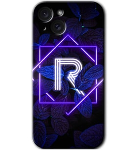 İphone 15 Plus Kılıf HD Desen Baskılı Kılıf - Dark Neon Yaprak R Harfi