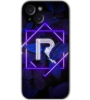 İphone 15 Plus Kılıf HD Desen Baskılı Kılıf - Dark Neon Yaprak R Harfi
