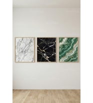 Luxury Marble Abstract 3’lü Ahşap Çerçeveli Tablo Seti