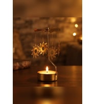 Dönen Mumluk Güneş Figürlü Altın Metal Tealight Mum Tutucu Dekoratif Hediye 15 cm