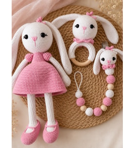 Uzunkulak Tavşan Yenidoğan 3 Lü pembe Set