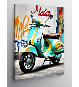 Kanvas Tablo Turkuaz Scooter Motor