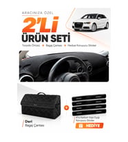 AUDİ A3 (2013-2020) Uyumlu Torpido Örtüsü + Deri Bagaj Çantası + Sticker Seti - Siyah
