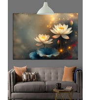 Lotus Çiçeği Su Işık Yansıma Dekoratif Kanvas - Mdf Ahşap Tablo