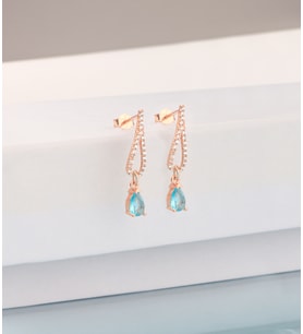 925 Ayar Gümüş Damla Aquamarine Kanat Küpe