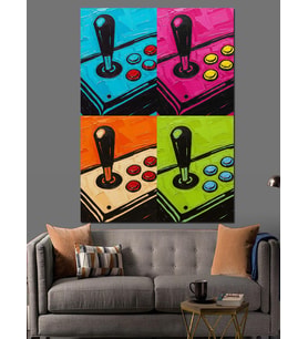 Retro Joystick Ateri Kolları Dekoratif Kanvas - Mdf Ahşap Tablo