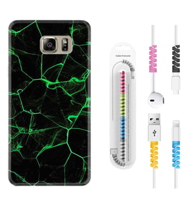 Samsung S7 Edge S20 Fe Plus Ultra S21 S22 Kılıf Kablo Koruma Spiral Silikon Yeşil Şerit Mermer 1320