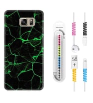 Samsung S7 Edge S20 Fe Plus Ultra S21 S22 Kılıf Kablo Koruma Spiral Silikon Yeşil Şerit Mermer 1320
