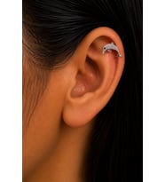 Sertifikalı 316L Çelik Taşlı Yunus Figürlü Premium Gümüş Renk Tragus ve Helix Piercing