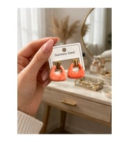 Mercan Dokulu Gold Detaylı Geometrik Küpe (Kararmaz Alerji Yapmaz 316 Çelik)