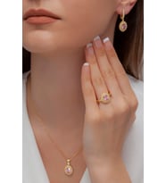 AgaKulche Oval Model Kadın Gümüş Takı Seti Gold S62-GP (925)