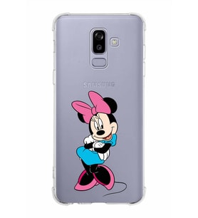 Samsung Galaxy J8 (2018)  Köşe Korumalı Antişok Kapak Minnie Mouse Tasarımlı Şeffaf  Kılıf