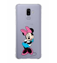 Samsung Galaxy J8 (2018)  Köşe Korumalı Antişok Kapak Minnie Mouse Tasarımlı Şeffaf  Kılıf