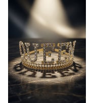 Queen Gold Altın Taşlı Lüks Taç Parti Kostüm Doğum Günü Aksesuarı Dekoru