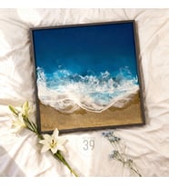 Tropical Ocean Epoksi Duvar Tablosu, Çerçeveli Okyanus Temalı El Yapımı Sanat Eseri, 40x40 cm (Okyanus Mavi)