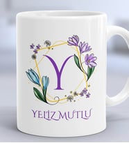 Kişiye Özel Çiçekli Y Harfli Hediye Kupa Bardak İsim Soyisim Yazılı (Beyaz)