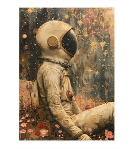 Renkli Çiçekler Ve Astronot Hediyelik Mdf Tablo