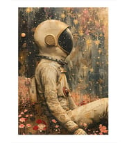 Renkli Çiçekler Ve Astronot Hediyelik Mdf Tablo
