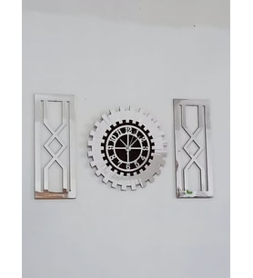 Dekoratif Hediyelik Aynalı Pleksiglass Gümüş Tablo Duvar Saati 3'lü Set 80x50 cm