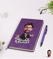 BK Gift Kişiye Özel Erkek Avukat Karikatürlü Mor Termo Deri Defter Kalem Seti Model 3