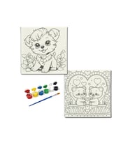 Okul Etkinliği-2'li Tuval Boyama Seti. 20x20 Cm Uv Baskı 6 Akrilik Boya 1 Fırça-model-210