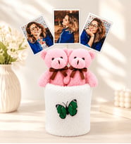 Kişiye Özel 3 Fotoğraflı Peluş Anı Buketi Ayıcıklı Tasarım Sevgiliye Arkadaşa Kadına Hediye (beyaz-pembe)
