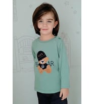 Breeze Erkek Bebek Uzun Kollu Tişört Havalı Ayıcık Nakışlı 9 Ay-3 Yaş, Mint Yeşili