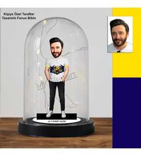 Kişiye Özel Taraftar Sarı Lacivert Karikatürlü Fanus Biblo – LED Işıklı Tasarım