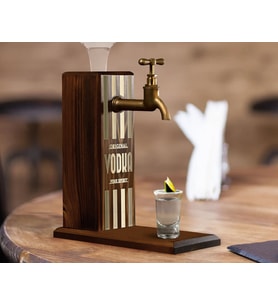 BK Gift Aynalı Altın Kabartma Musluklu Doğal Ceviz Ahşap Vodka Standı, Home Bar, İçecek Dispenseri, Ahşap İçecek Çeşmesi-1