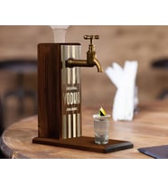 BK Gift Aynalı Altın Kabartma Musluklu Doğal Ceviz Ahşap Vodka Standı, Home Bar, İçecek Dispenseri, Ahşap İçecek Çeşmesi-1