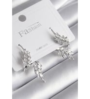 Pirinç Gümüş Renk Zirkon Taşlı Yaprak Model Kadın Küpe 5886