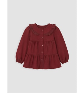 LCW baby Bordo Büzgülü Kız Bebek Gabardin Elbise