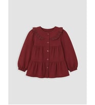 LCW baby Bordo Büzgülü Kız Bebek Gabardin Elbise