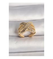 Mey İthalat® Pirinç Gold Renk Ayarlanabilir Zirkon Taşlı X Model Kadın Yüzük