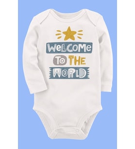 Organik Baskılı Pamuklu Unisex Bebek Body UZUNE156