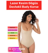 Özel Üretim İz Göstermeyen Kaymaz Şekillendirici Toparlayıcı Lazer Kesim Gögüs Destekli Bady Korse (Ten)