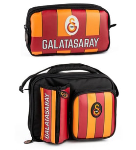 Galatasaray Erkek Çocuk Çizgi Baskılı Suni Deri Beslenme Çantası ve Kalemlik Seti (İkili Set) - SETME25558