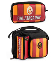 Galatasaray Erkek Çocuk Çizgi Baskılı Suni Deri Beslenme Çantası ve Kalemlik Seti (İkili Set) - SETME25558